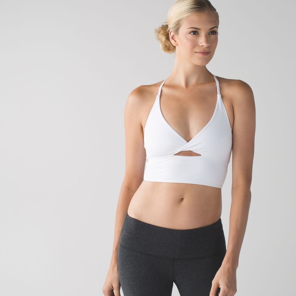 Lululemon Twist Bra Long Line White Keyhole Flow Y Yoga Size 4 Sports Bra